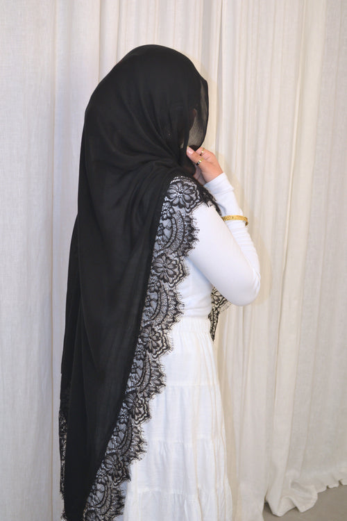 Jet Black - Lace Hijab Set