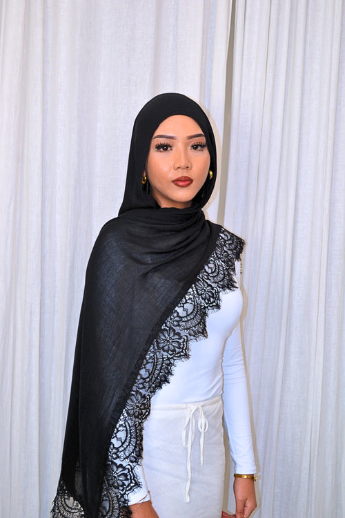 Jet Black - Lace Hijab Set