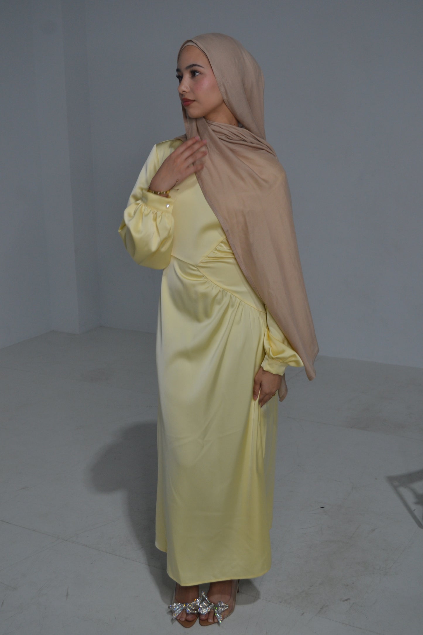 Sophia Gathered Dress - Lemon