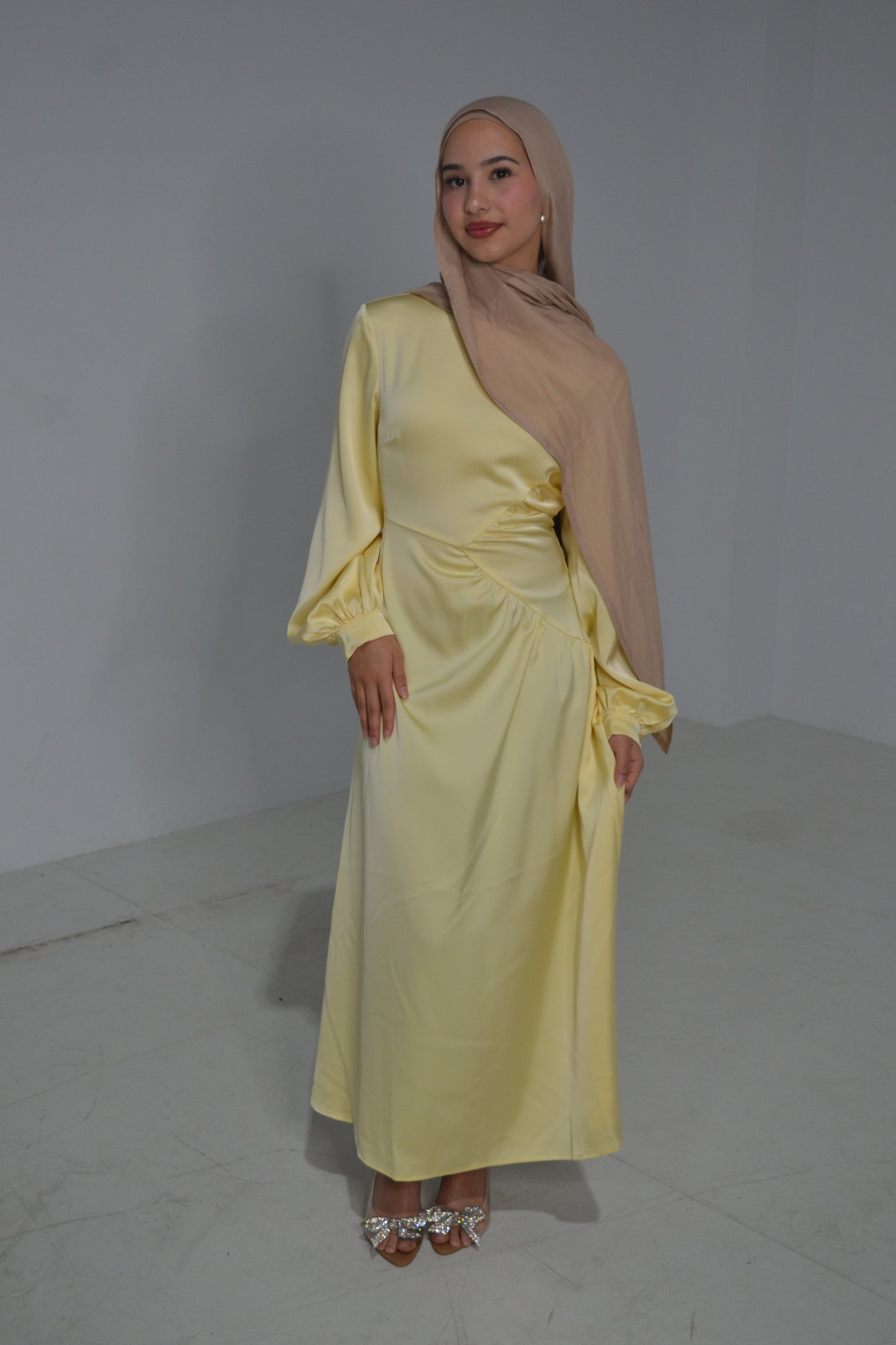 Sophia Gathered Dress - Lemon