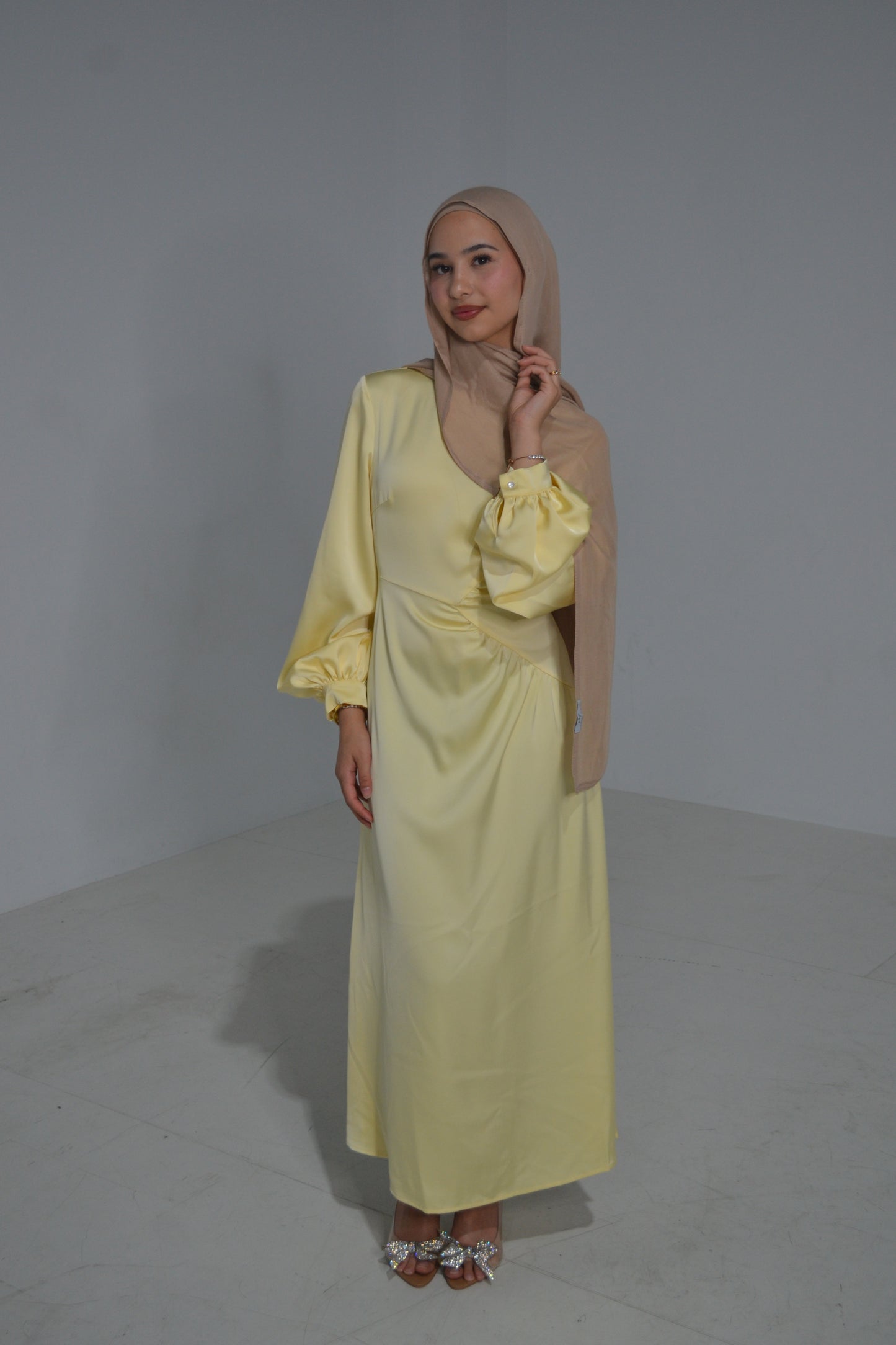 Sophia Gathered Dress - Lemon